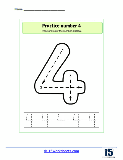 Colorful worksheet featuring flower-themed subtraction activities focused on the number 4