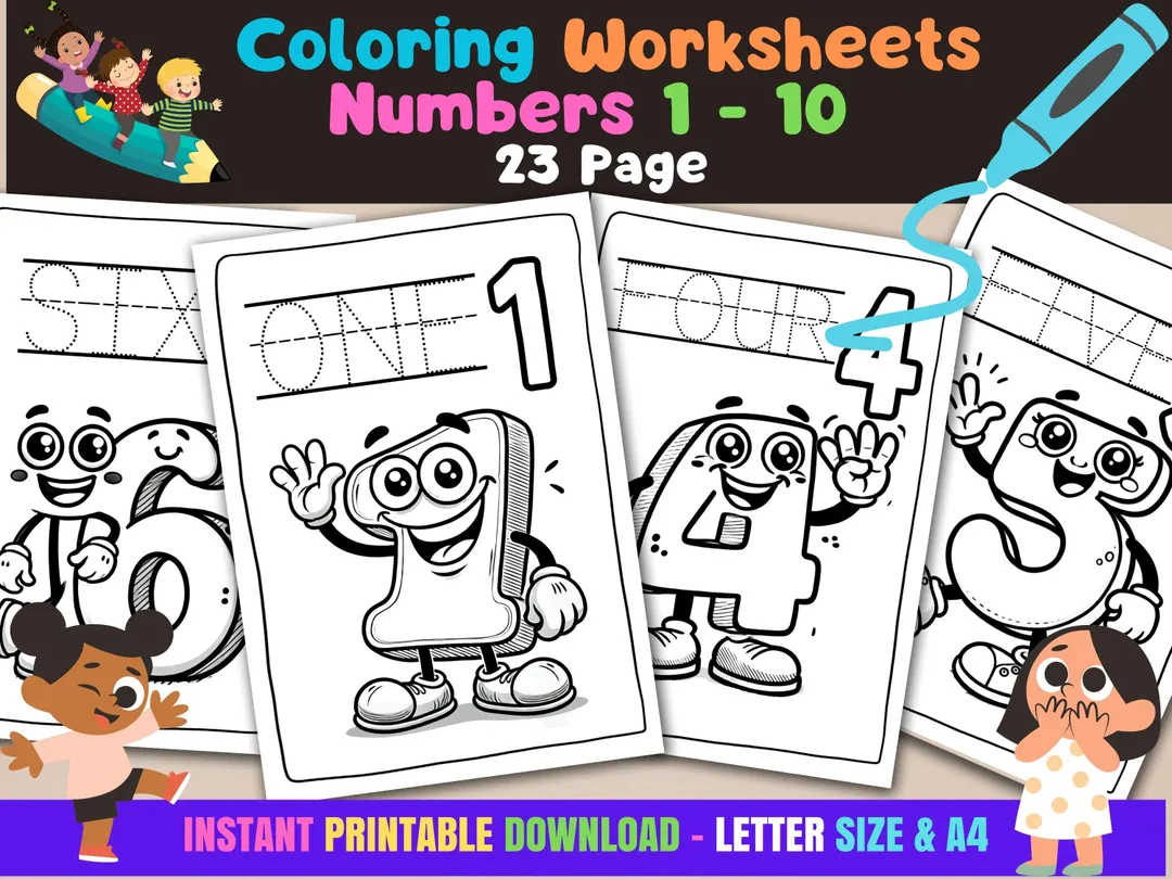 Engaging coloring activity for Pre-K students to enhance their counting abilities Color the Numbers 1-10 worksheet featuring vibrant illustrations for kids to color while learning subtraction