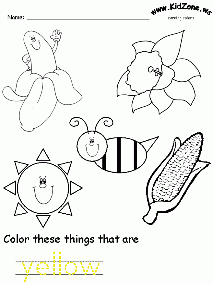 Writing worksheet for Pre-K Kids engaging with the Color Yellow worksheet, practicing writing and coloring skills. Fun learning activity for preschool and kindergarten students.