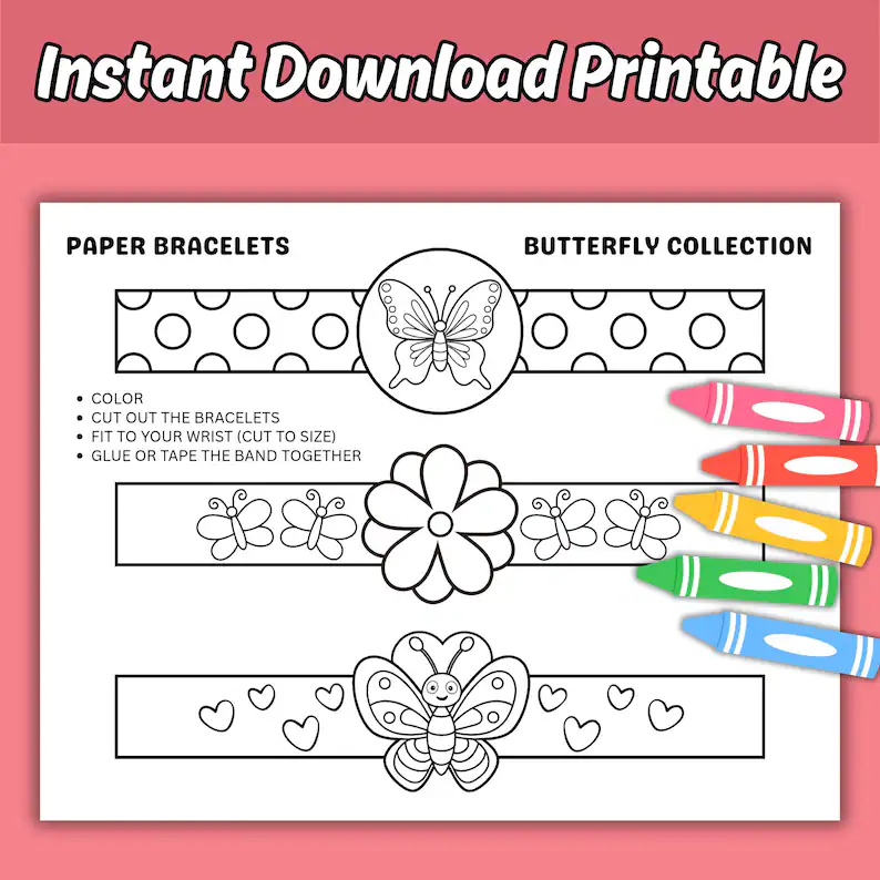 fun craft activity for kindergarten students featuring butterfly bracelets colorful butterfly bracelet worksheet for kids to enhance phonics skills