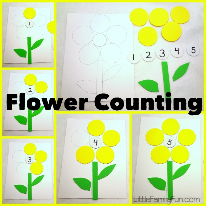 Engaging image of a counting activity featuring vibrant flowers and petals Colorful Counting Flowers worksheet for preschoolers to practice numbers