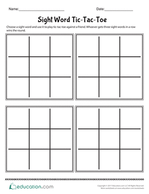 Colorful Sight Word Tic-Tac-Toe worksheet designed for kindergarten students to enhance reading skills. Engaging game format to practice and write sight words effectively.