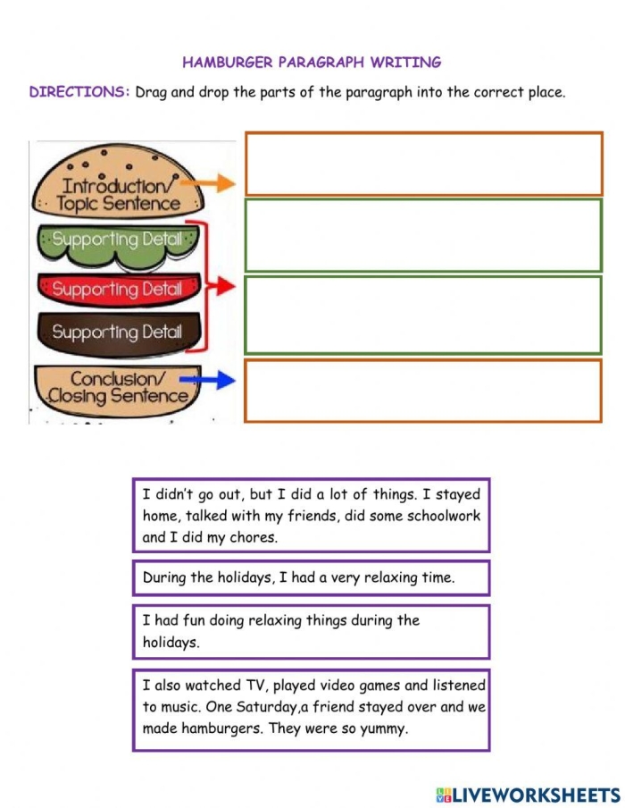 Colorful Topic Sentences worksheet for kindergarten students focusing on paragraph organization