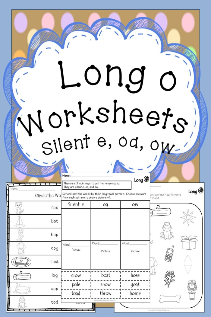 Second grade students completing a colorful long O spelling worksheet with picture clues