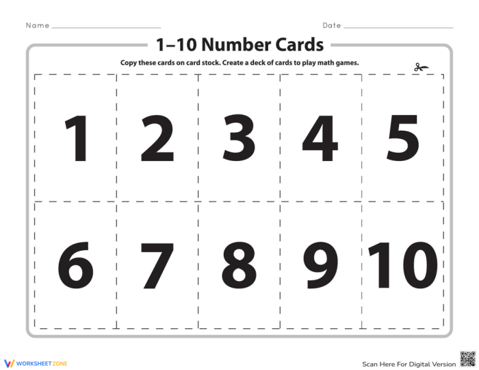 Engaging 1–10 Number Cards worksheet for practicing math through fun games and activities Colorful 1–10 number cards designed for first graders to enhance number recognition and basic math skills
