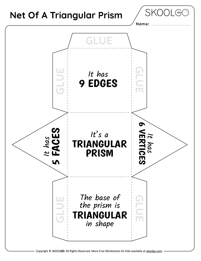 Colorful triangular prism worksheet for second graders to enhance their geometry skills