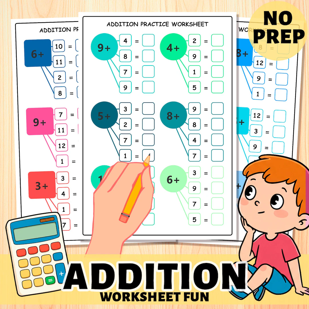 Mixed Operations worksheet for Kindergarten Colorful addition worksheet for kids featuring vehicles to help solve picture equations. Fun picture addition activity for kindergarten students to enhance their counting skills.