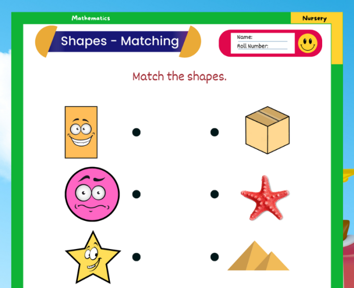 Kindergarteners matching and coloring 3D shapes in a fun worksheet activity