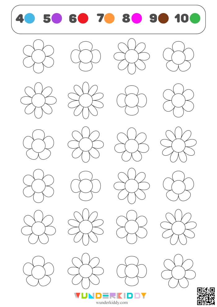 Engaging counting flowers activity for Pre-K children to enhance math skills and confidence Colorful counting flowers worksheet for preschoolers to practice numbers while coloring
