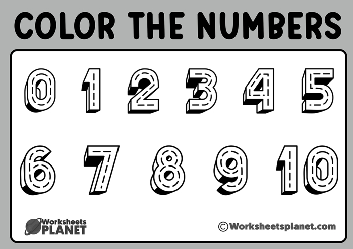 Engaging Color the Numbers 1-10 worksheet for early counting skills Coloring worksheet featuring numbers 1-10 for Pre-K subtraction practice