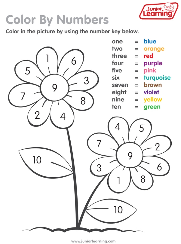 Fun and interactive counting worksheet for Pre-K students to color and enjoy Color the Numbers 1-10 worksheet featuring engaging illustrations for young learners