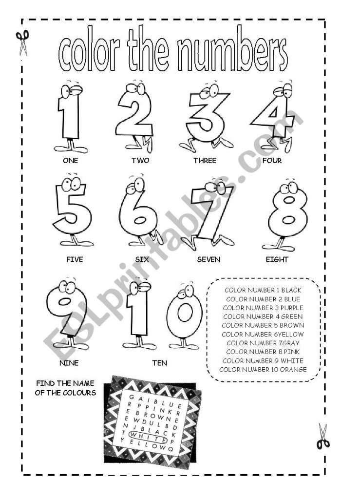 Engaging Color the Numbers 1-10 worksheet for young learners Coloring worksheet featuring numbers 1-10 for Pre-K subtraction practice