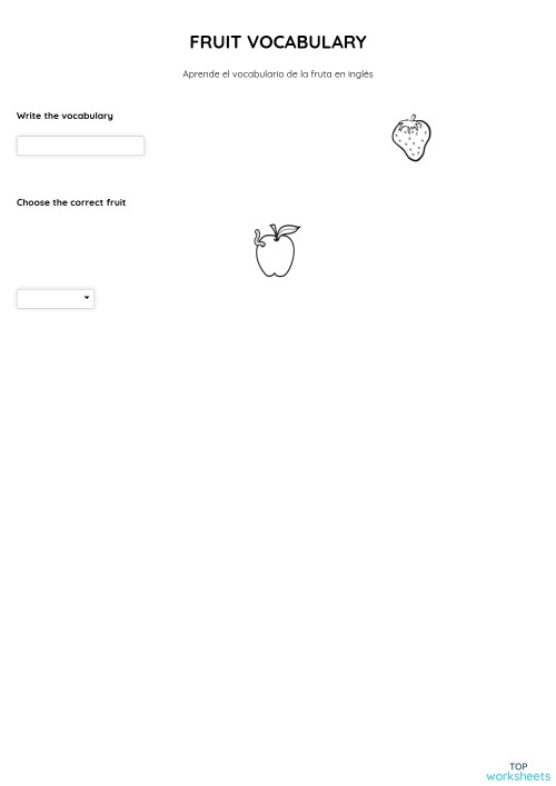 Engaging fruit vocabulary activity for first graders with coloring and spelling fun First Grade fruit vocabulary worksheet featuring coloring and spelling exercises