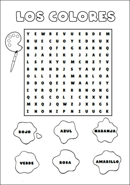 Engaging colors in Spanish word search for young learners to enhance their language skills Word search worksheet featuring Spanish vocabulary for basic colors aimed at fourth graders