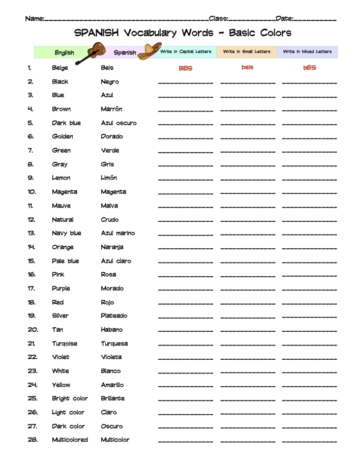 Engaging Spanish colors word search activity for young learners Color vocabulary word search worksheet in Spanish for fourth graders