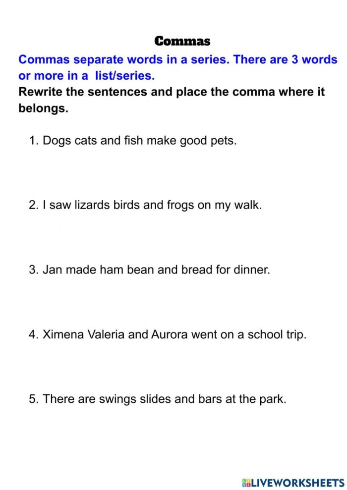 Punctuate Me lesson 24 focused on commas in a veggie-themed activity Fourth Grade Punctuate Me worksheet with vegetables teaching comma placement