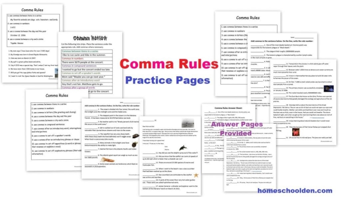 Worksheet image number 15 demonstrating comma placement practice for kids Fourth grade worksheet on comma rules showing exercises for placing commas correctly