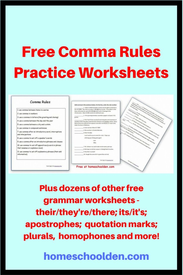 Comma Rules for Kids worksheet number 19 focusing on punctuation practice Fourth grade worksheet teaching five key comma rules with exercises
