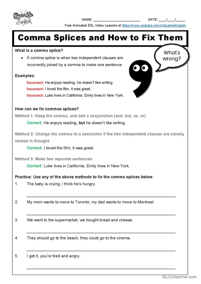 Beginning comma practice worksheet for young learners in a history context Third grade worksheet on comma usage with simple clauses for history lessons