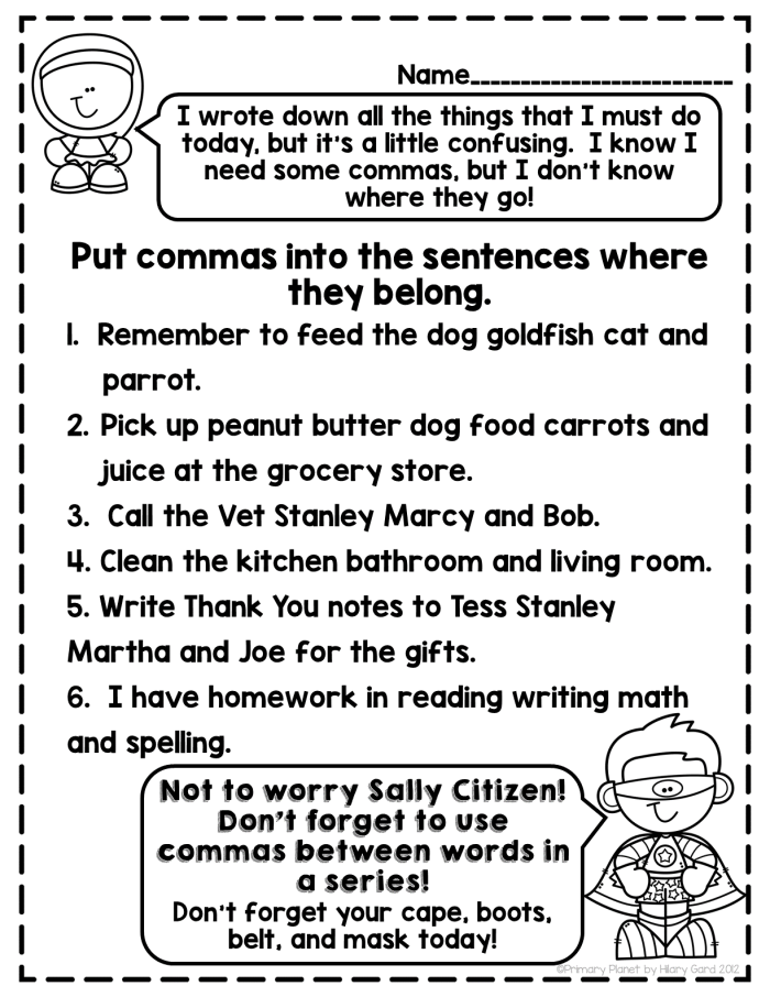 Worksheet number 18 on learning where to place commas in clauses for kids Third grade history worksheet focusing on proper comma use in sentences