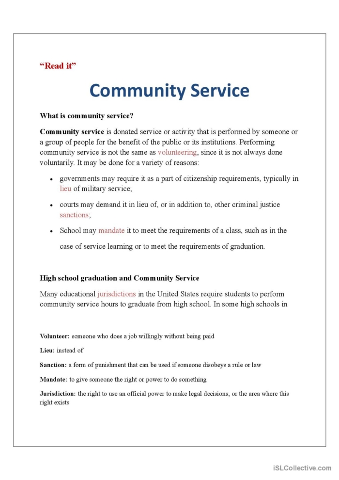 Exploring community service concepts in a multiplication worksheet for grade two learners Second grade students working on a worksheet about the meaning and examples of community service