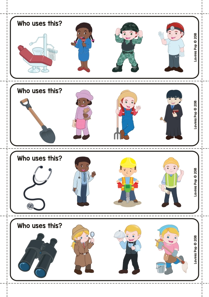 Kindergarten worksheet featuring community workers and their vehicles for a fun matching activity