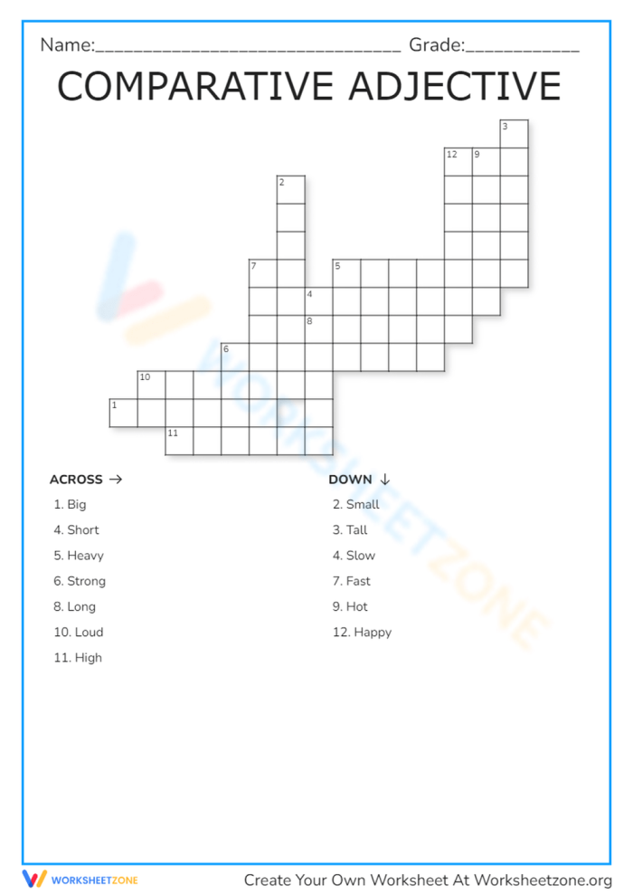 Worksheet for practicing comparative adjectives in third grade grammar lesson number 20 Third grade student worksheet focusing on cool comparative adjectives practice