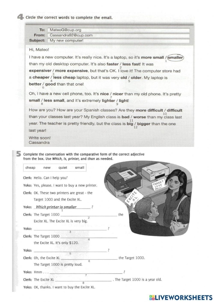Grammar and Mechanics exercise with comparative adjectives for third graders, image 25 Third grade worksheet practicing cool comparative adjectives in sentences