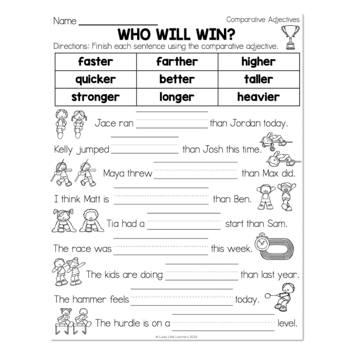 Engaging fill-in-the-blank exercise on comparative adjectives for students Comparative adjectives worksheet for third graders to enhance grammar skills