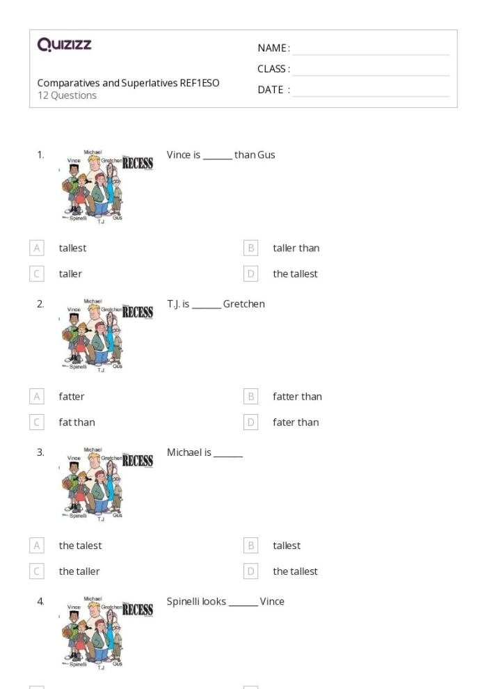 Third grade grammar practice sheet focusing on comparatives and superlatives Comparative and superlative adjectives worksheet for third graders