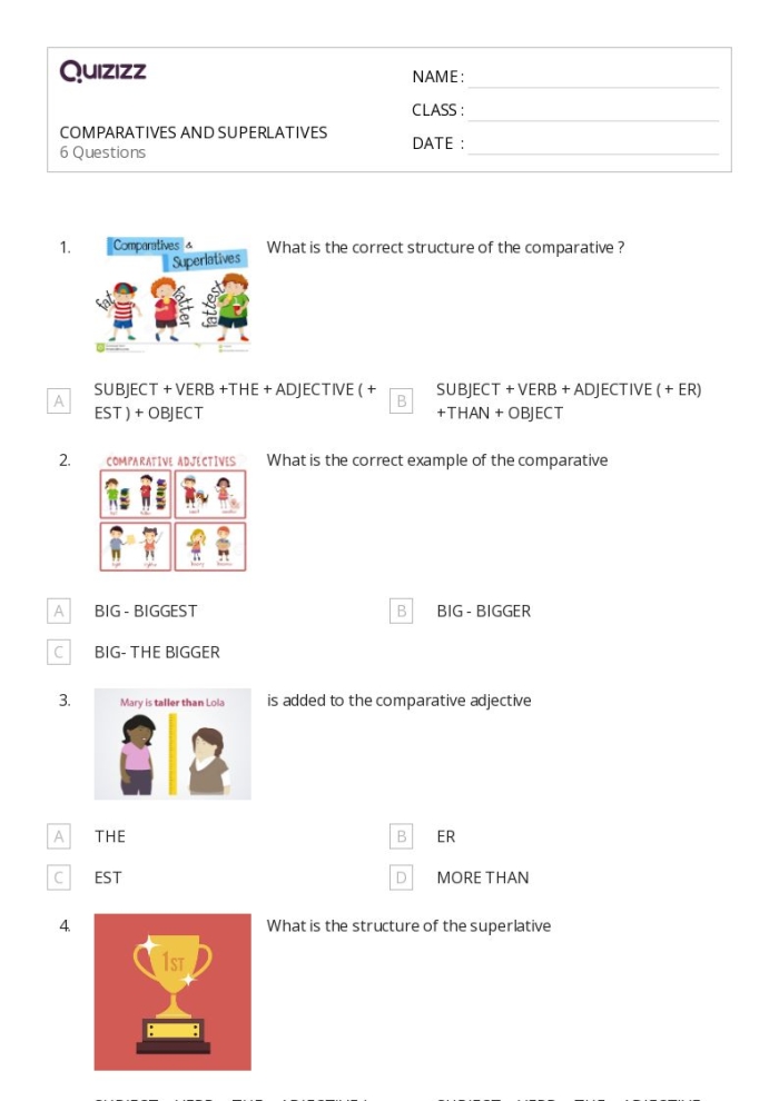 Third grade grammar practice on comparatives and superlatives Comparative and superlative adjectives worksheet for third graders