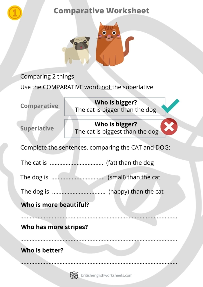 Worksheet image showcasing grammar practice for identifying adjective forms Comparatives and superlatives worksheet for third graders focusing on adjectives