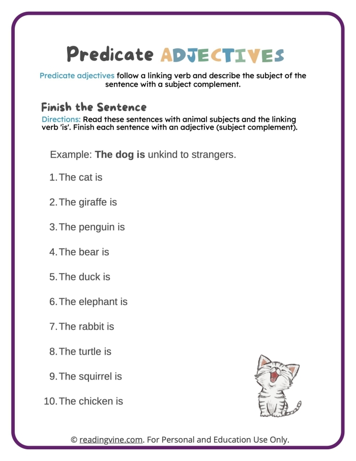 Complete predicate identification exercise for fourth graders in civics class Fourth grade civics worksheet on identifying the complete predicate in sentences