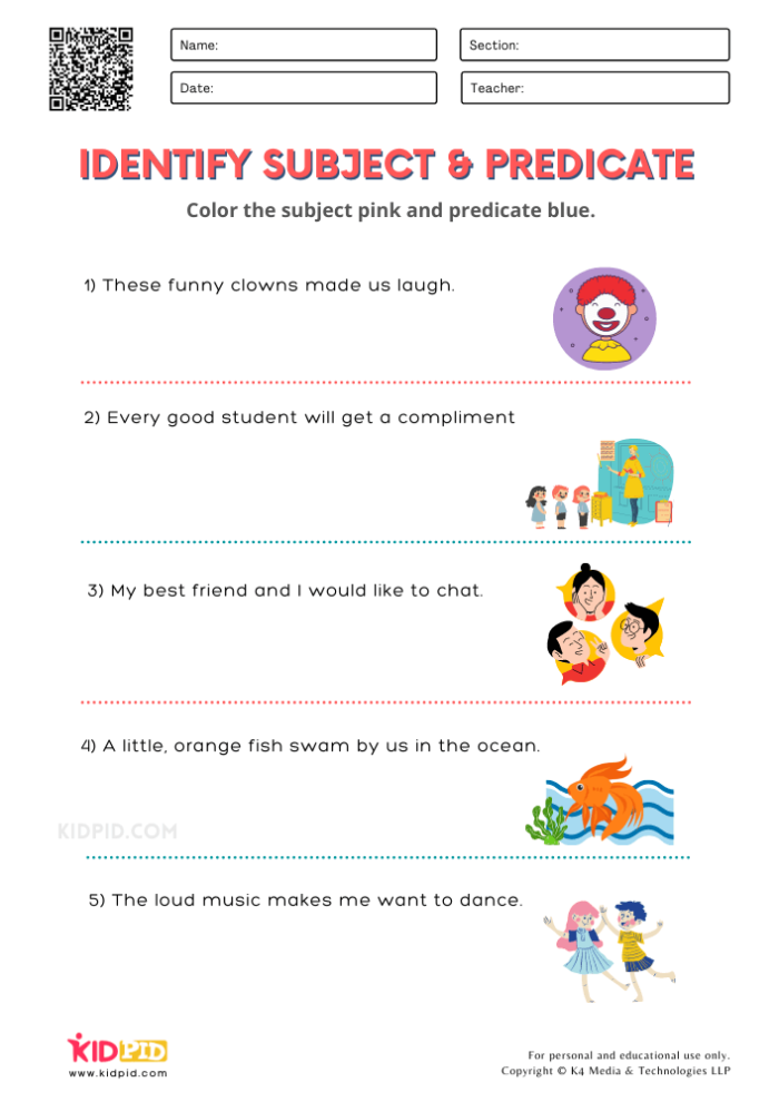 Complete predicate identification exercise for fourth graders in civics and government lesson number 4 Fourth grade worksheet focusing on identifying complete predicates in sentences for civics and government