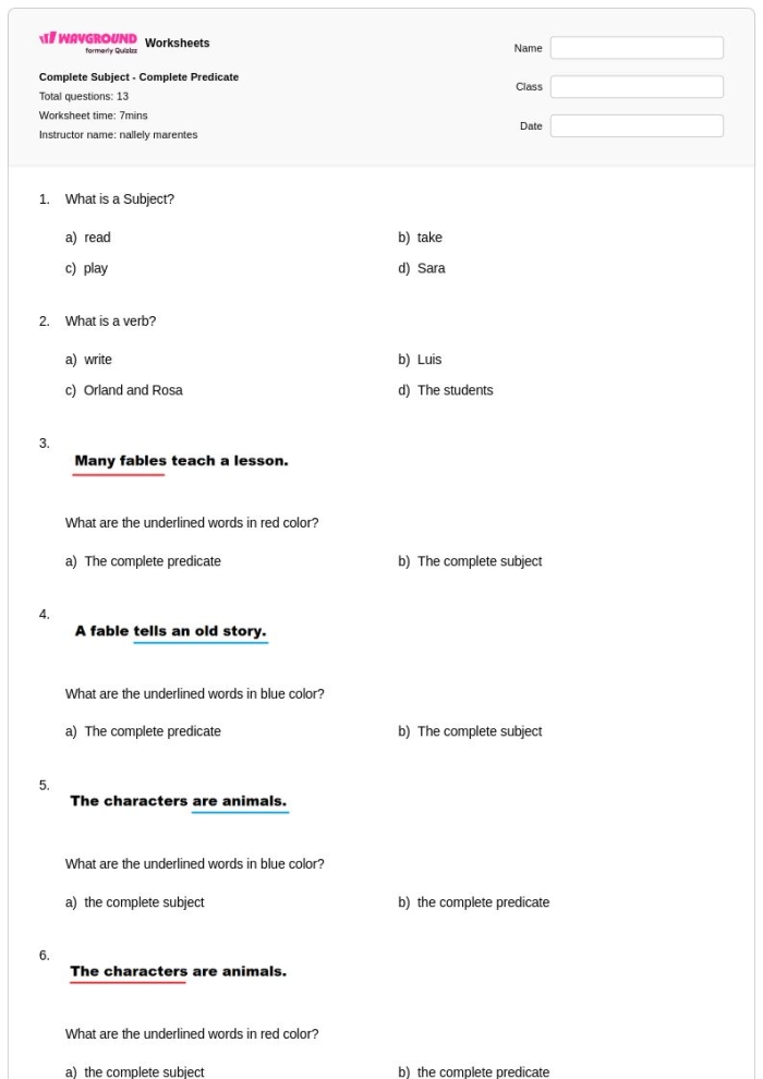 Complete Predicate Practice for Fourth Grade Civics and Government Students Fourth grade civics worksheet focusing on identifying the complete predicate in sentences