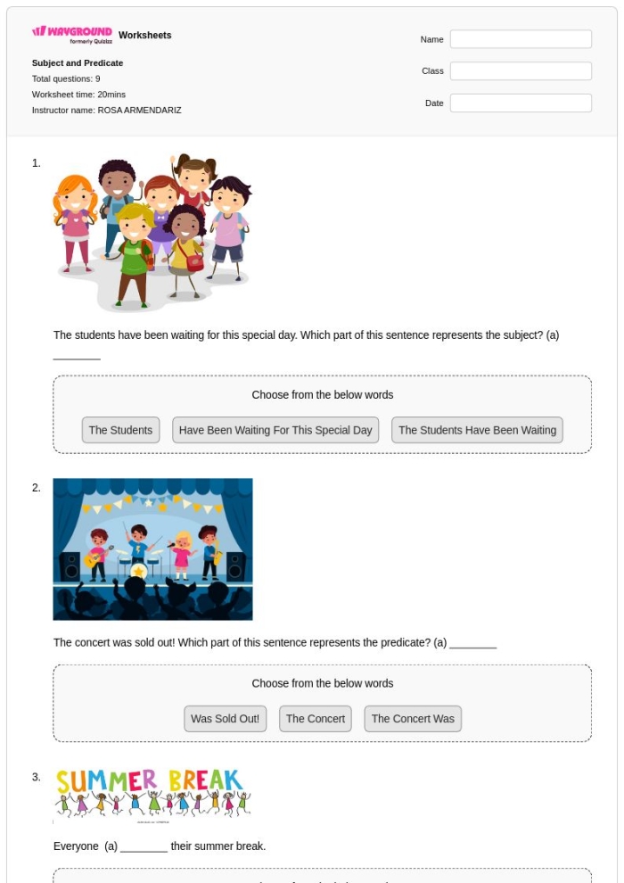 Complete Predicate Practice Worksheet for Fourth Grade Grammar Skills Fourth grade worksheet focused on identifying the complete predicate in sentences for civics and government