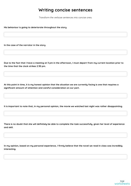 Worksheet for revising sentences to enhance clarity and conciseness, image 15 Seventh grade worksheet focusing on expressing ideas clearly and briefly in the alphabet category