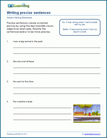 Express Ideas Precisely and Concisely exercise for seventh graders, image 22 Seventh grade worksheet focused on expressing ideas clearly and briefly by editing sentences