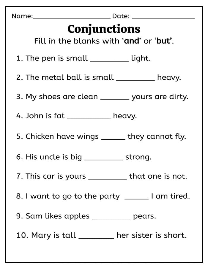 Worksheet on conjunctions practice for fifth grade students number 23 Fifth grade worksheet focused on completing sentences with conjunctions