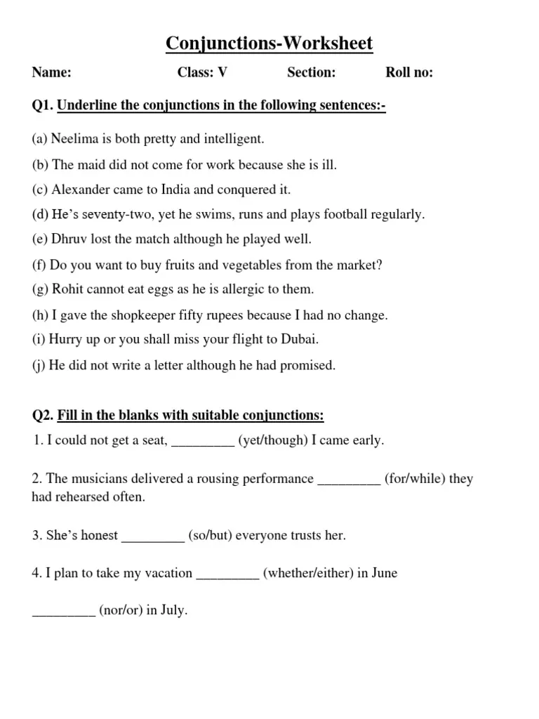 Practice completing sentences with conjunctions on this engaging worksheet for grade 5 students Fifth grade worksheet focused on identifying and using conjunctions in sentences