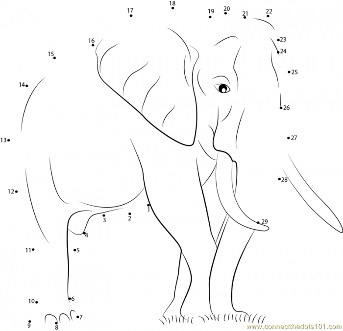 Connect the Dots Elephant Learning Activity for Young Learners - Image 5 A kindergarten connect the dots activity showing numbers 1 to 50 forming the outline of an elephant, the world's largest land animal