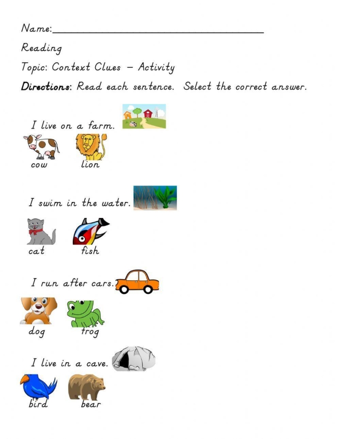 Context Clues Check-In worksheet for third graders assessing word meanings through context clues