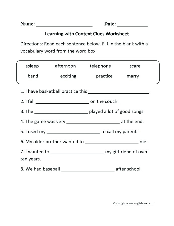 Context Clues Check-In worksheet for assessing third graders' reading comprehension skills