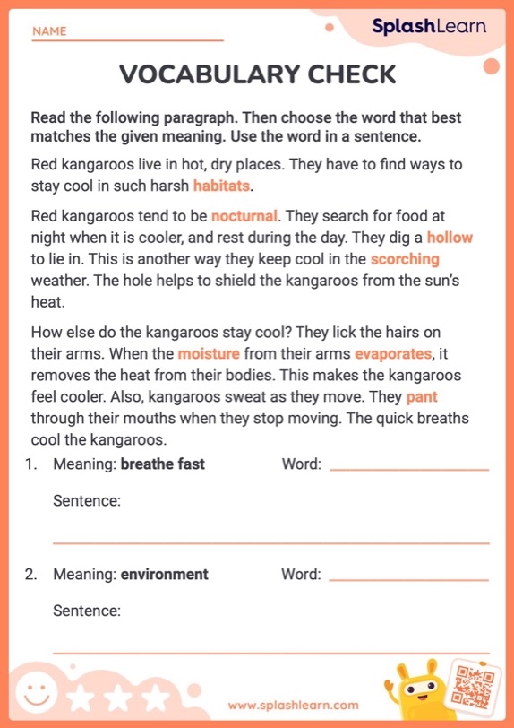 Worksheet assessing context clues for third graders' reading skills