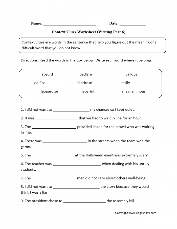 Context Clues Check-In worksheet for third graders assessing word meanings through context clues
