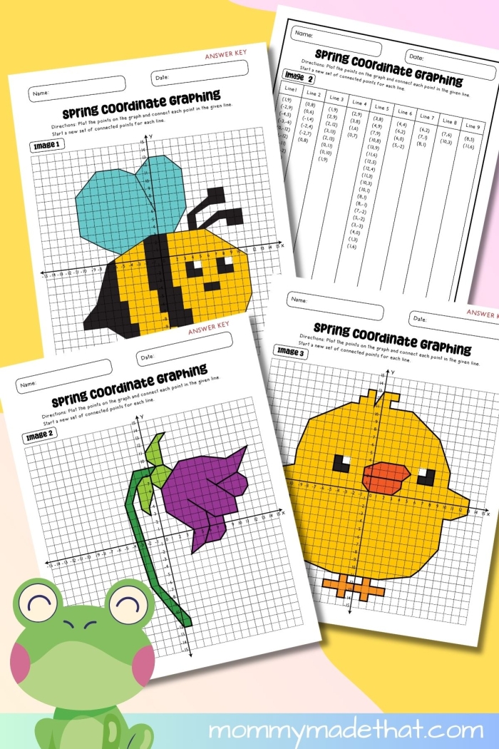 Fifth grade student completing a Mystery Picture Graph worksheet titled In the Sun using a coordinate grid