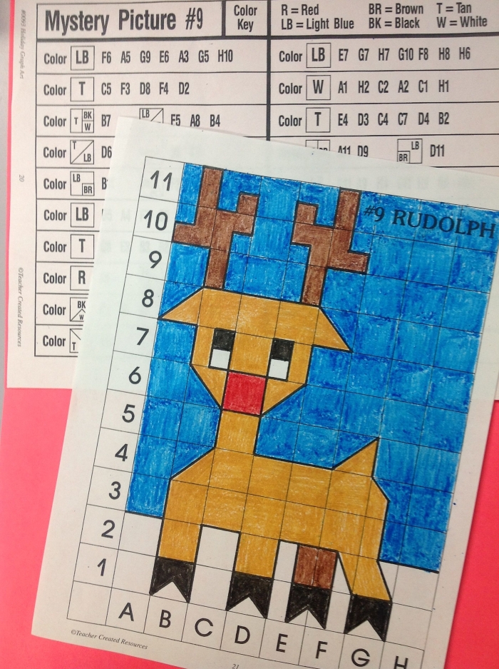 Fifth grade student completing a Mystery Picture Graph In the Sun worksheet by plotting points on a coordinate grid