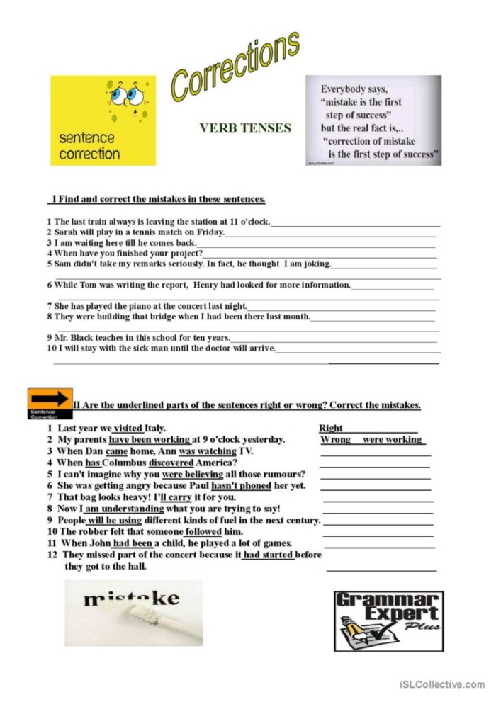 Correcting Errors in Verb Mood worksheet for grammar practice Worksheet for correcting verb mood errors in sentences for eighth graders
