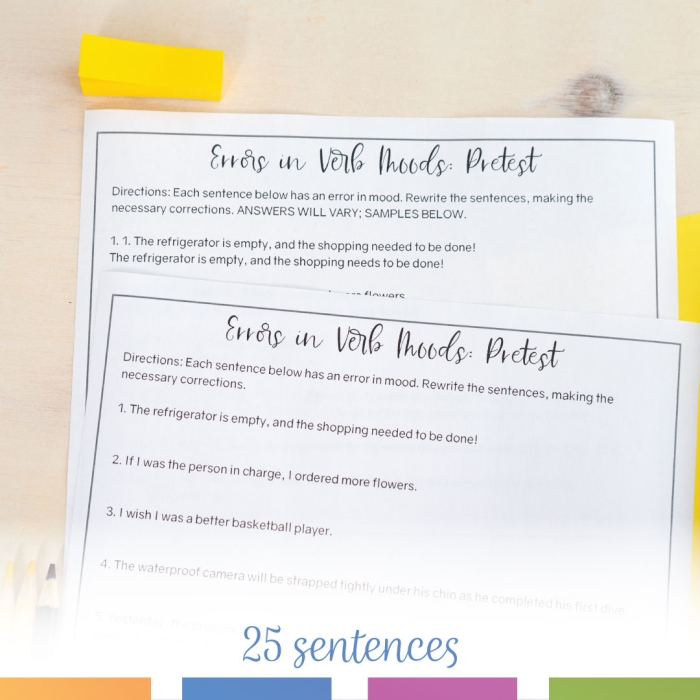 Correcting Errors in Verb Mood worksheet for eighth graders Worksheet for correcting verb mood errors in eighth-grade grammar practice