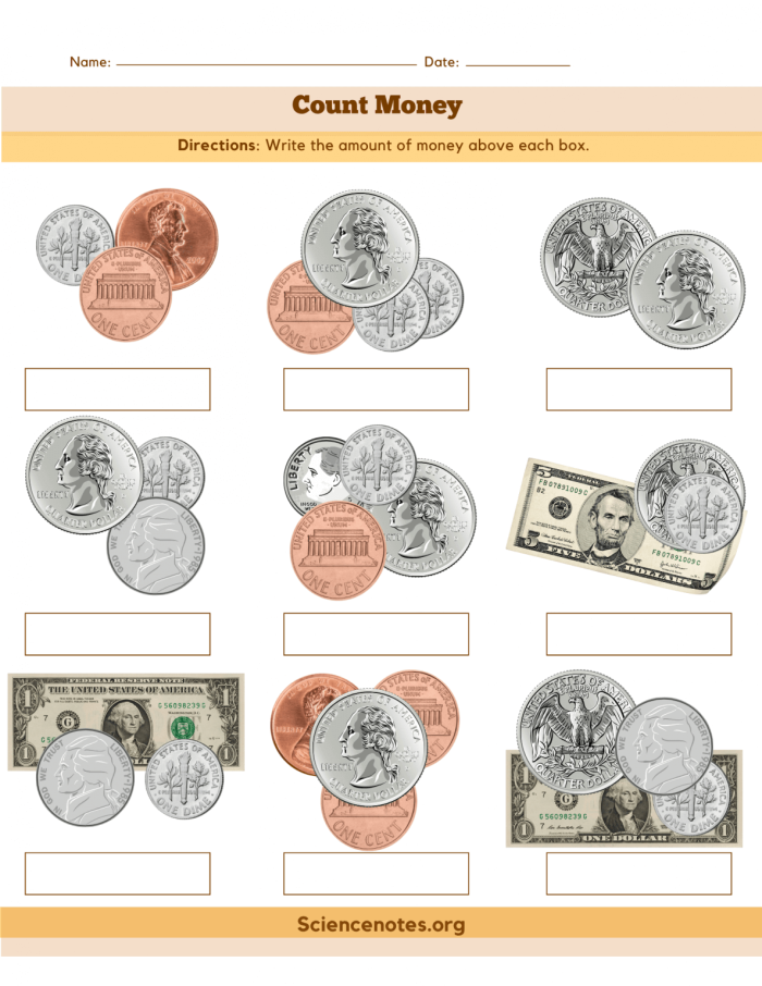Count the Pocket Change worksheet for kindergarten students Worksheet for counting coins to teach young children about money management